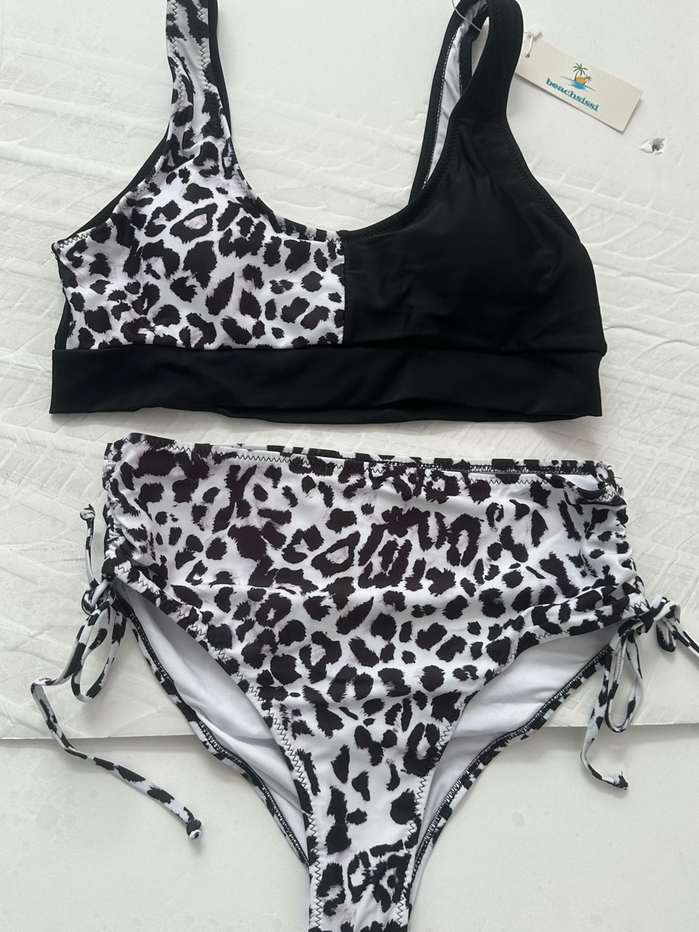 Black & White Leopard High-Waist Bikini Set